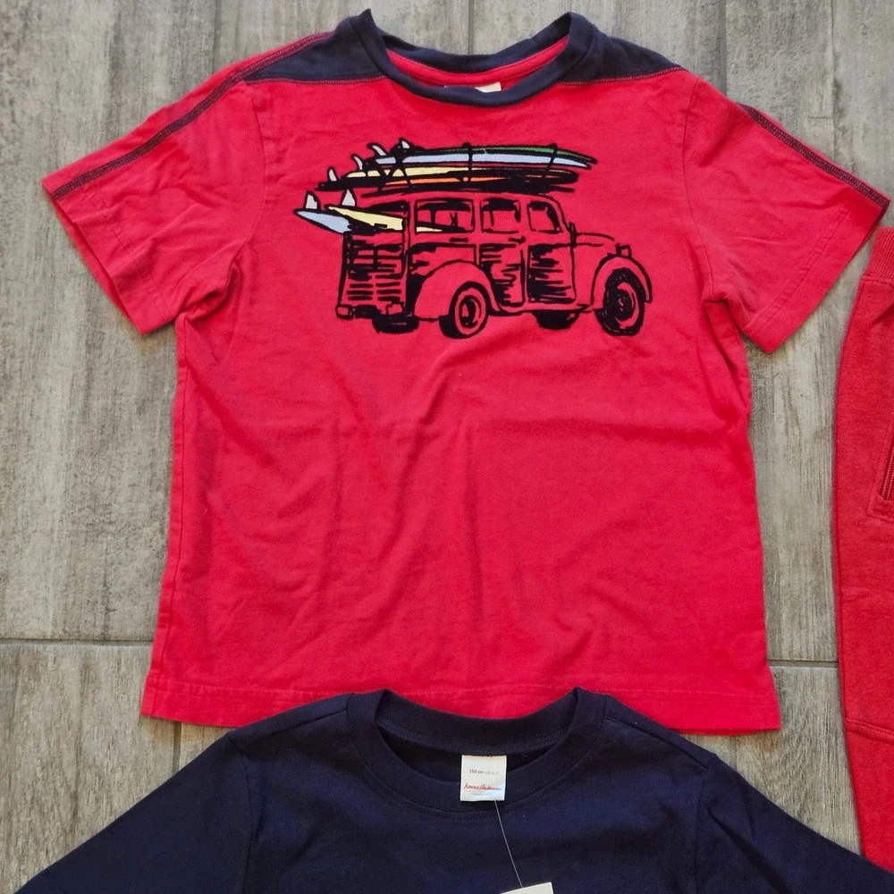 Hanna Andersson Lot of 4 Kids 6-7 Red Navy Fire Truck Surf Jogger Cargo Pants